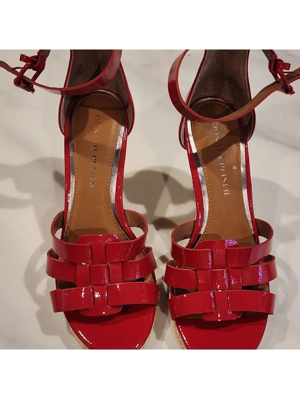 Donald J Pliner Red Patent Leather Espadrille Wedge Sandals Size 6.5